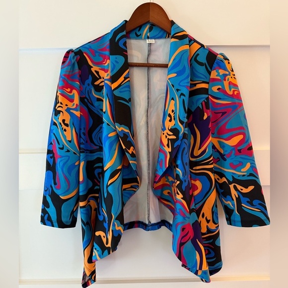 Zara Jackets & Blazers - Trendy 80s peplum multicolor fun jacket size medium